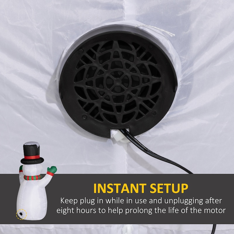 White Polyester LED Inflatable Snowman with Stakes and Sandbags - 60" W x 36" D x 72" H