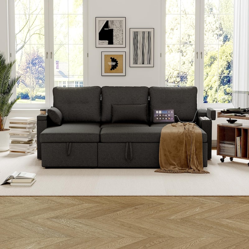Sofa Couch, Sofa Couch with Storage, Modern L Shaped Sectional Couch with Pullout Bed
