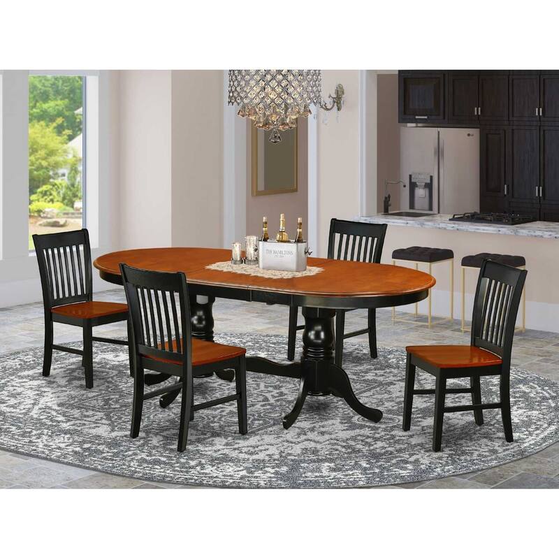 Retro Dining Set 5 Piece - Oval Table w/ Butterfly Leaf & 4 Chairs - Black Cherry Finish - 42x78 Inch