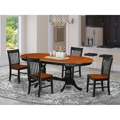Retro Dining Set 5 Piece - Oval Table w/ Butterfly Leaf & 4 Chairs - Black Cherry Finish - 42x78 Inch