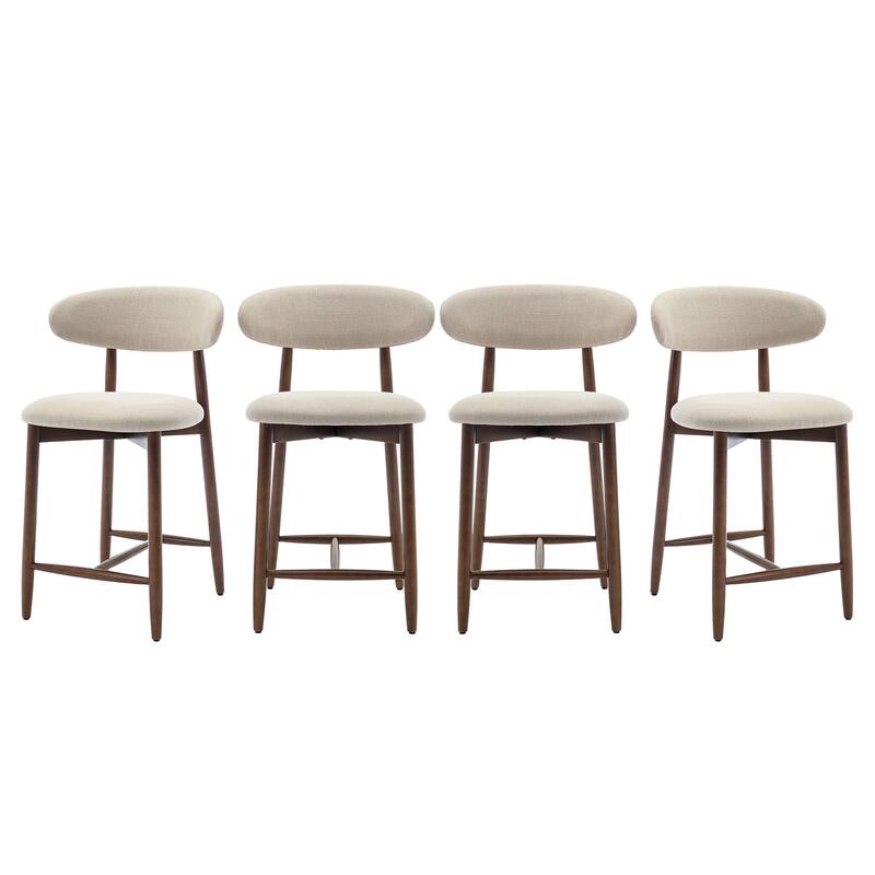 Mid-Century Modern Upholstered Bar Stools Counter Height Wooden Bar Chairs with Backrest Footrest