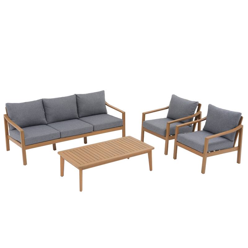 Outdoor 4 Piece Wooden Chair Set With Table