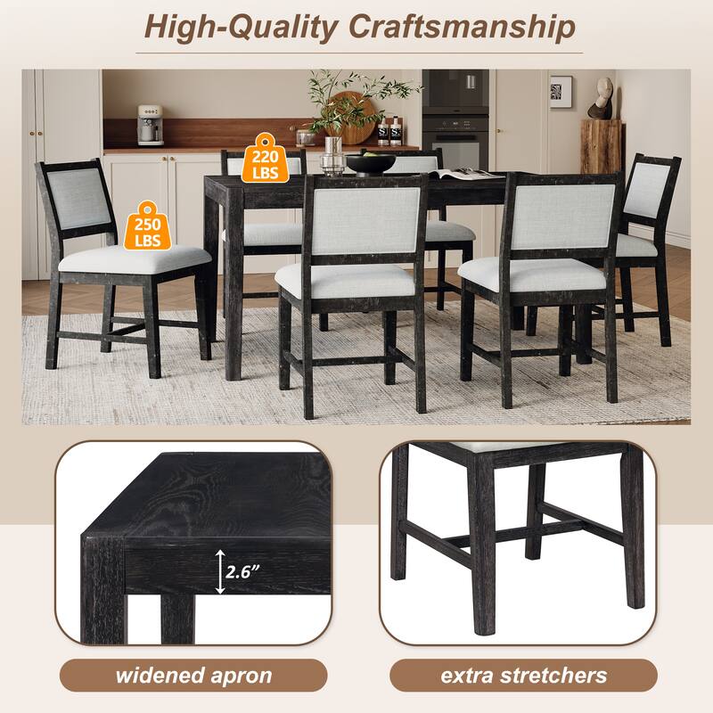 7-Piece Dining Table Set with 6 Cushioned Chairs, Kitchen Table Set with Wood Texture Table for Dining Room