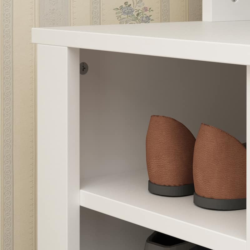 63"W 18 Shoe Cubbies Wide Hall Tree With Hooks