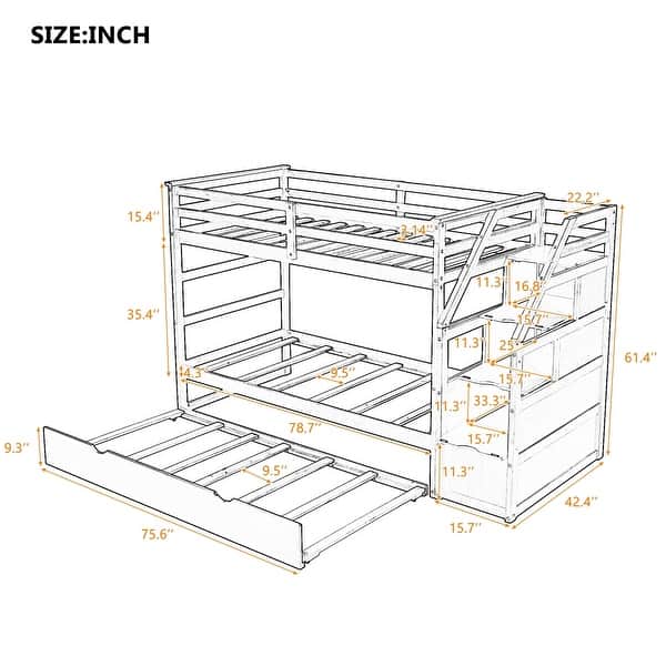 Merax Twin over Twin Stairway Bunk Bed with Trundle and Storage Drawers ...