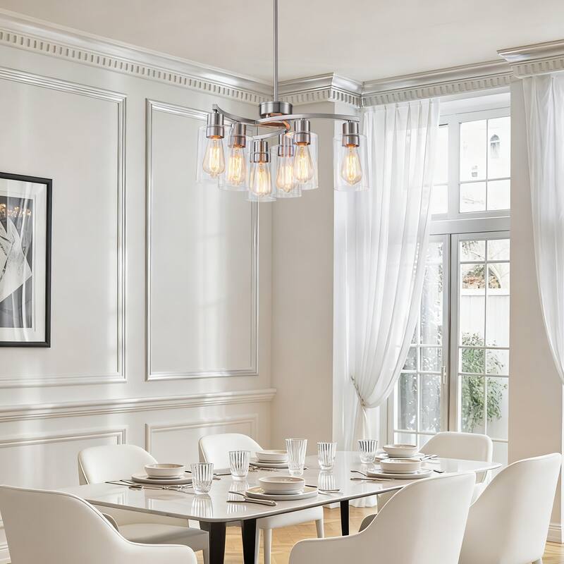 Modern Farmhouse 6-Light Chandeliers for Dining Room Light Fixture over Table with Clear Glass Shade