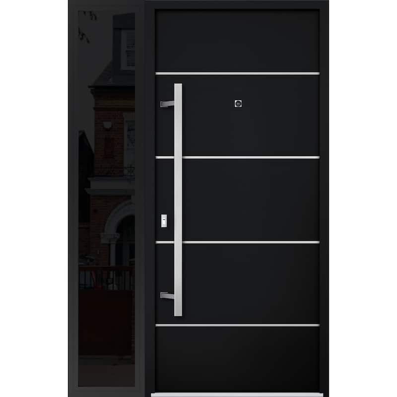 Front Prehung Steel Door 6083 Black Enamel Top Window Sidelite Stainless Inserts W36xH80+16 Lh I Bedroom Door Bathroom Door - Black - 50 x 80