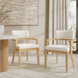 Christopher Knight Home - Mid-Century Modern Boucle Upholstered Dining Chair Set with Wood Frame - Set of 2