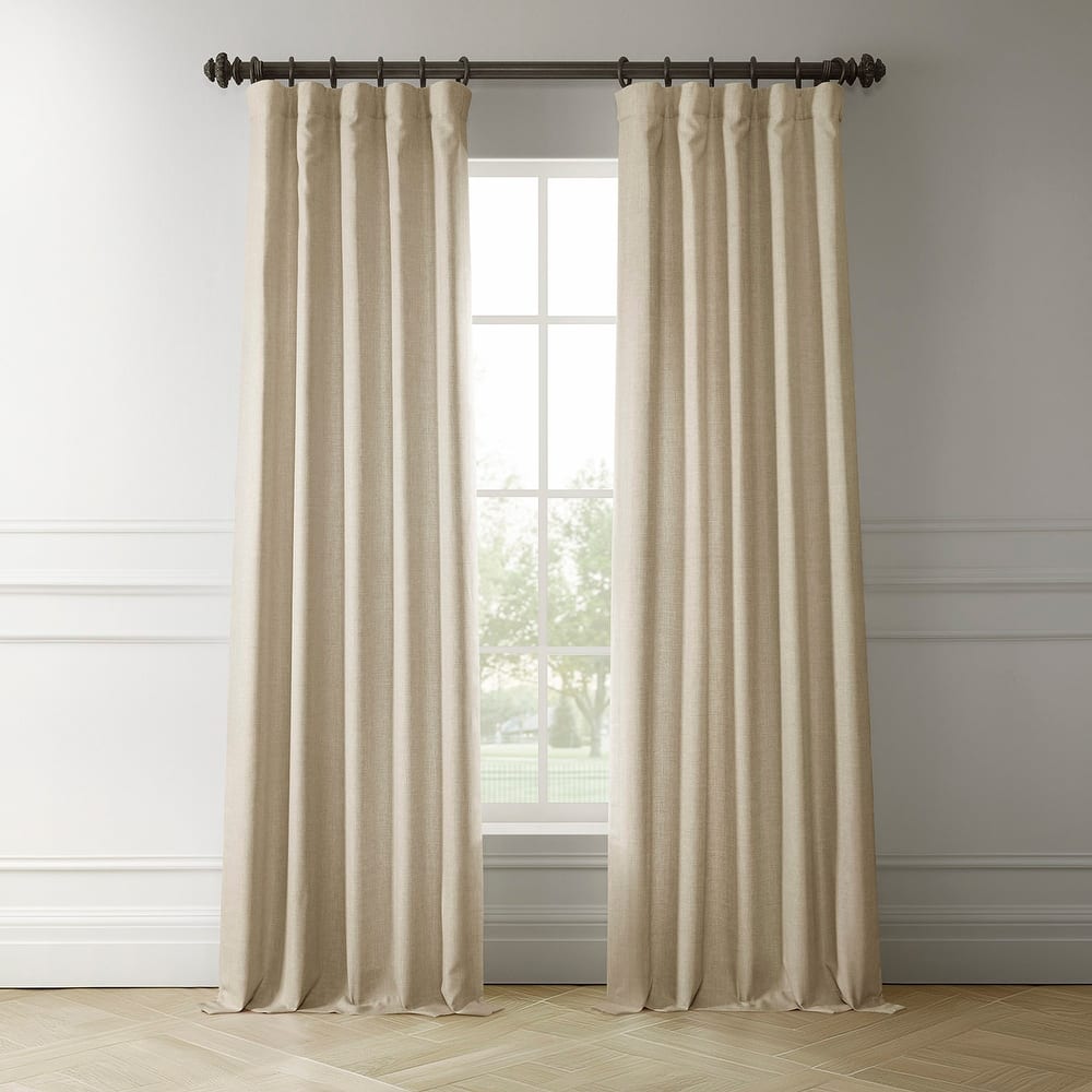 Exclusive Fabrics Italian Faux Linen Room Darkening Curtains for Bedroom & Living Room Curtains - Single Panel Window Curtains