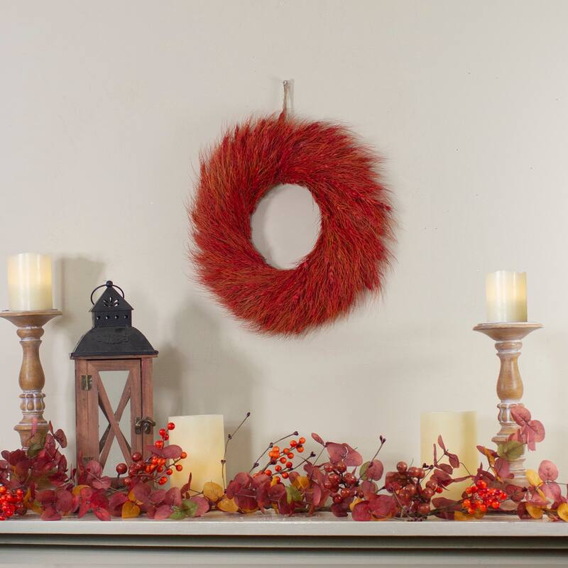 Red and Orange Ears of Wheat Fall Harvest Wreath - 12-Inch Unlit - 12"