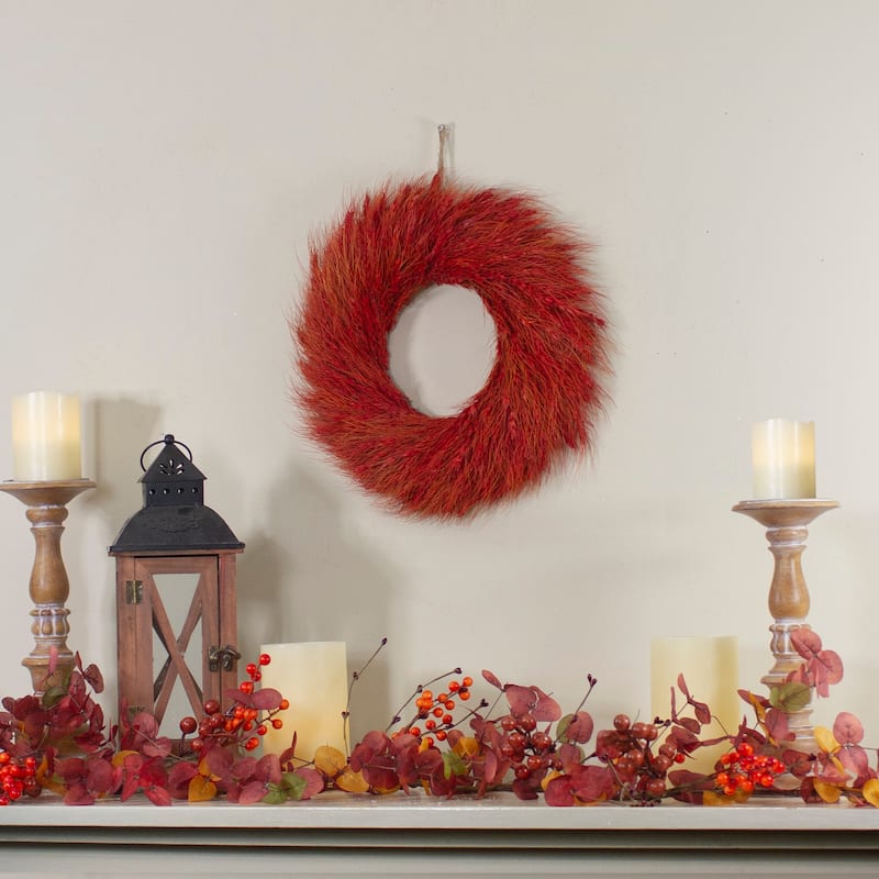 Wheat Stalks and Ears Artificial Fall Harvest Wreath - 12" - Orange