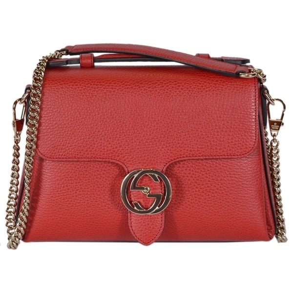 Shop Gucci 510302 Red Leather Interlocking GG Clasp Convertible Purse Handbag - 10.5&quot; (at bottom ...