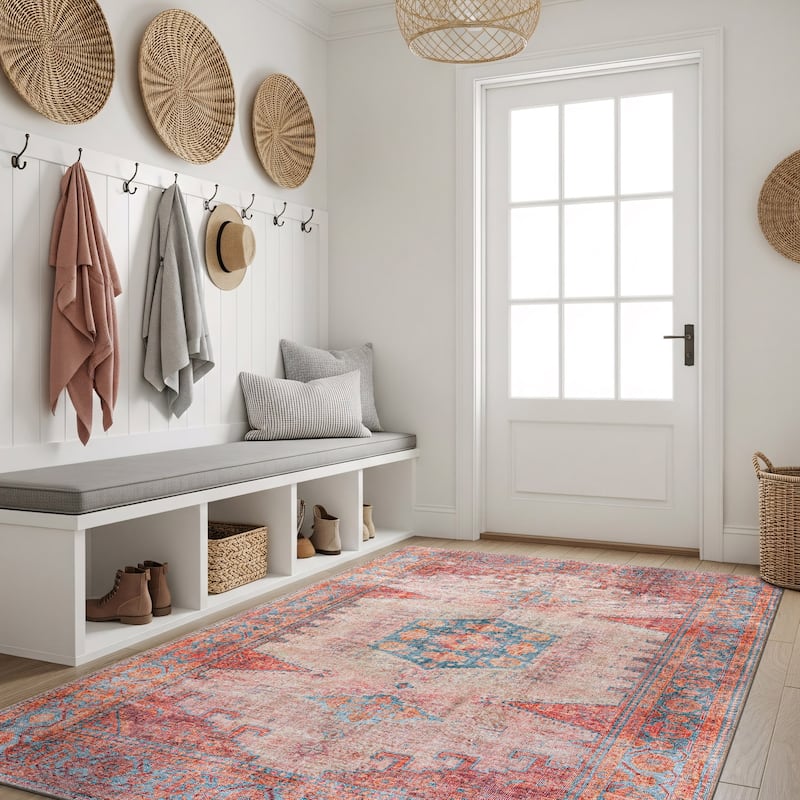 World Rug Gallery Vintage Bohemian Machine Washable Non Slip Area Rug