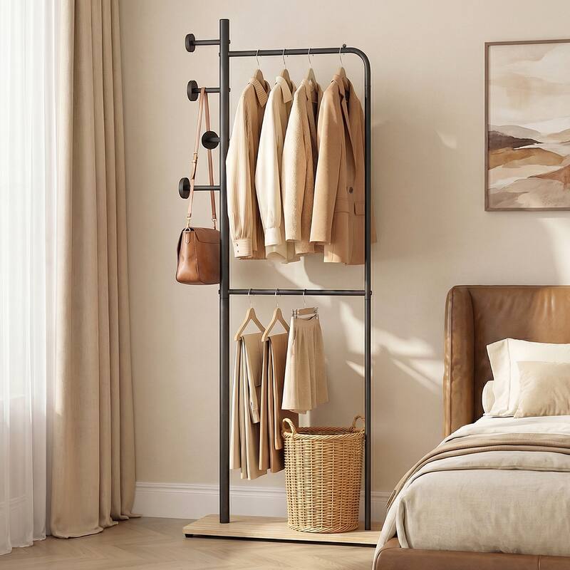 Gymax Double Rods Clothes Hanging Rack Freestanding Clothes Organizer