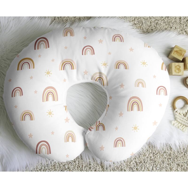 Sweet Jojo Designs Boho Rainbow Girl Nursing Breastfeeding Pillow Cover Case (Pillow Not Included)- Pink Yellow Bohemian Vintage