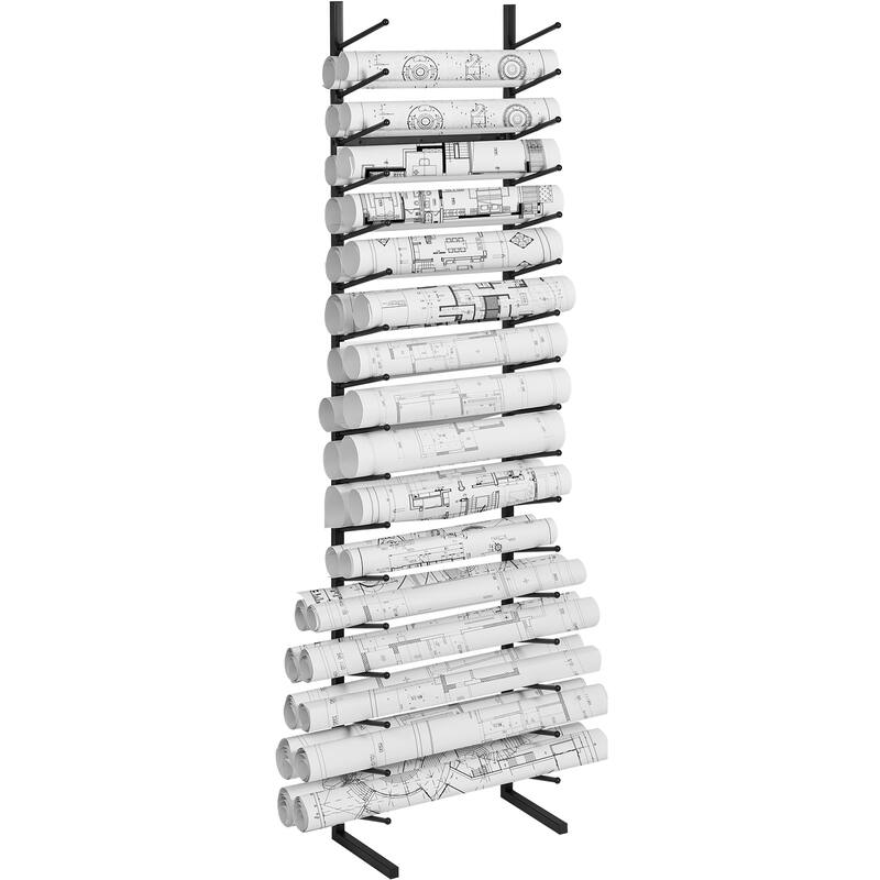 Blueprint Storage Rack, Hanging Poster Display Rack 16-Tier, Vertical Blueprint Roll File Holder 2 Rolls/tire - Black