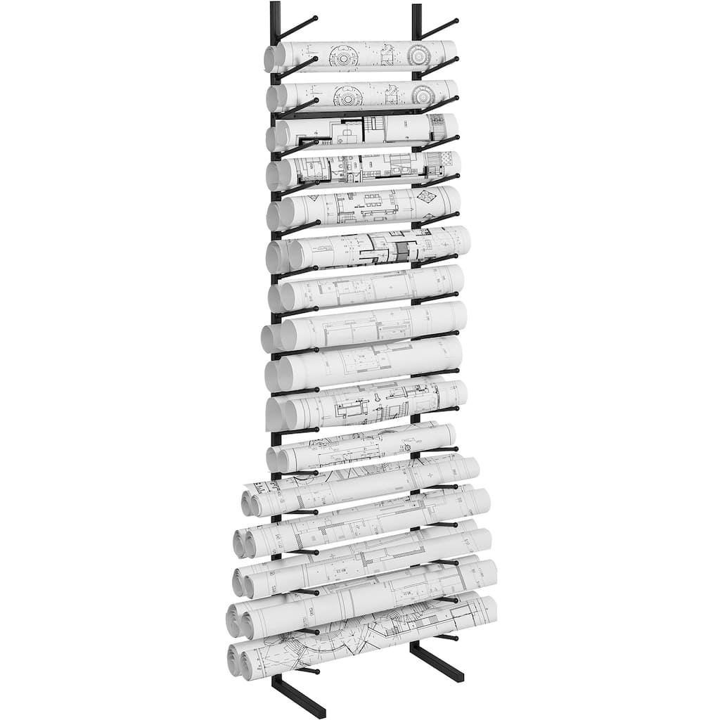 Blueprint Storage Rack, Hanging Poster Display Rack 16-Tier, Vertical Blueprint Roll File Holder 2 Rolls/tire
