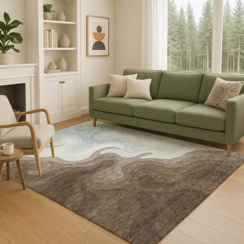 Machine Washable Indoor/ Outdoor Modern Dejuan Chantille Rug