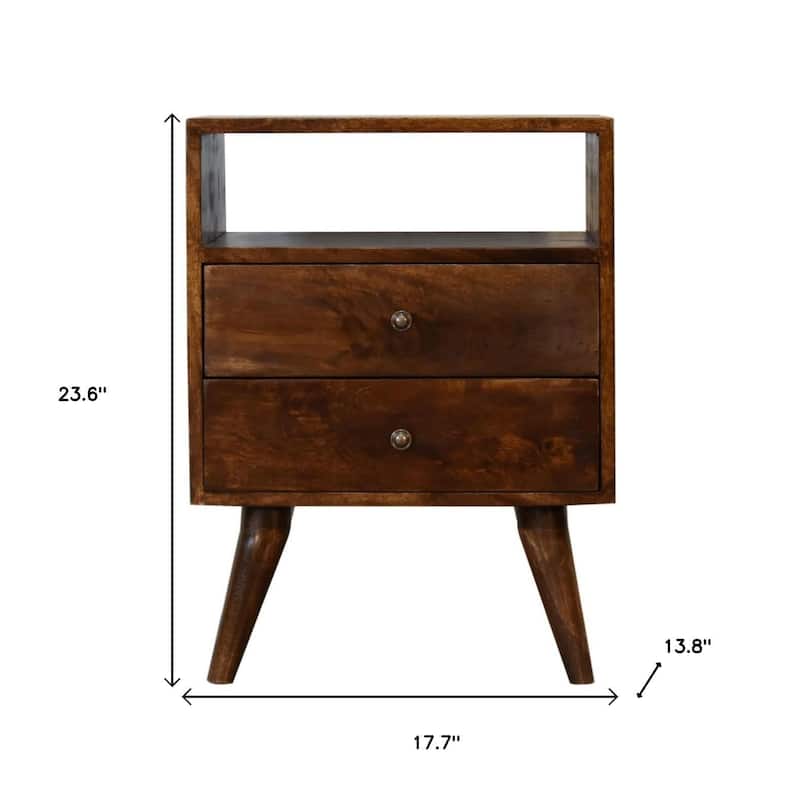 HomeRoots 24" Chestnut Solid Wood Two Drawer Nightstand