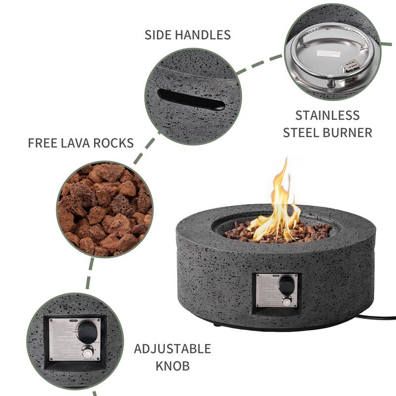 COSIEST Outdoor Patio Round Propane Firepit, 40000BTU - 28" W x 28" D x 12" H