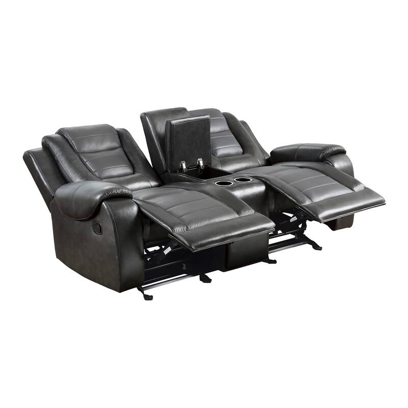 Istro 76 Inch Manual Recliner Loveseat, Cupholder Console Gray Faux Leather