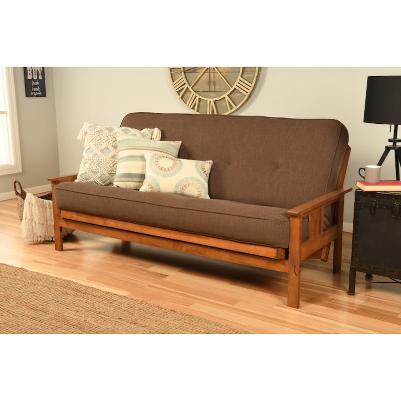 Porch & Den Kern Beli Grey/Brown Linen/Wood Futon Set - Brown