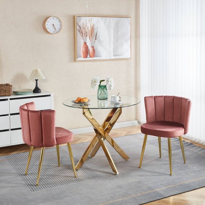 Modern Dining Chair(Set Of 2 ) With Iron Tube Legs, Velvet And Comfortable Backrest, Suitable For Dining Room Living Room