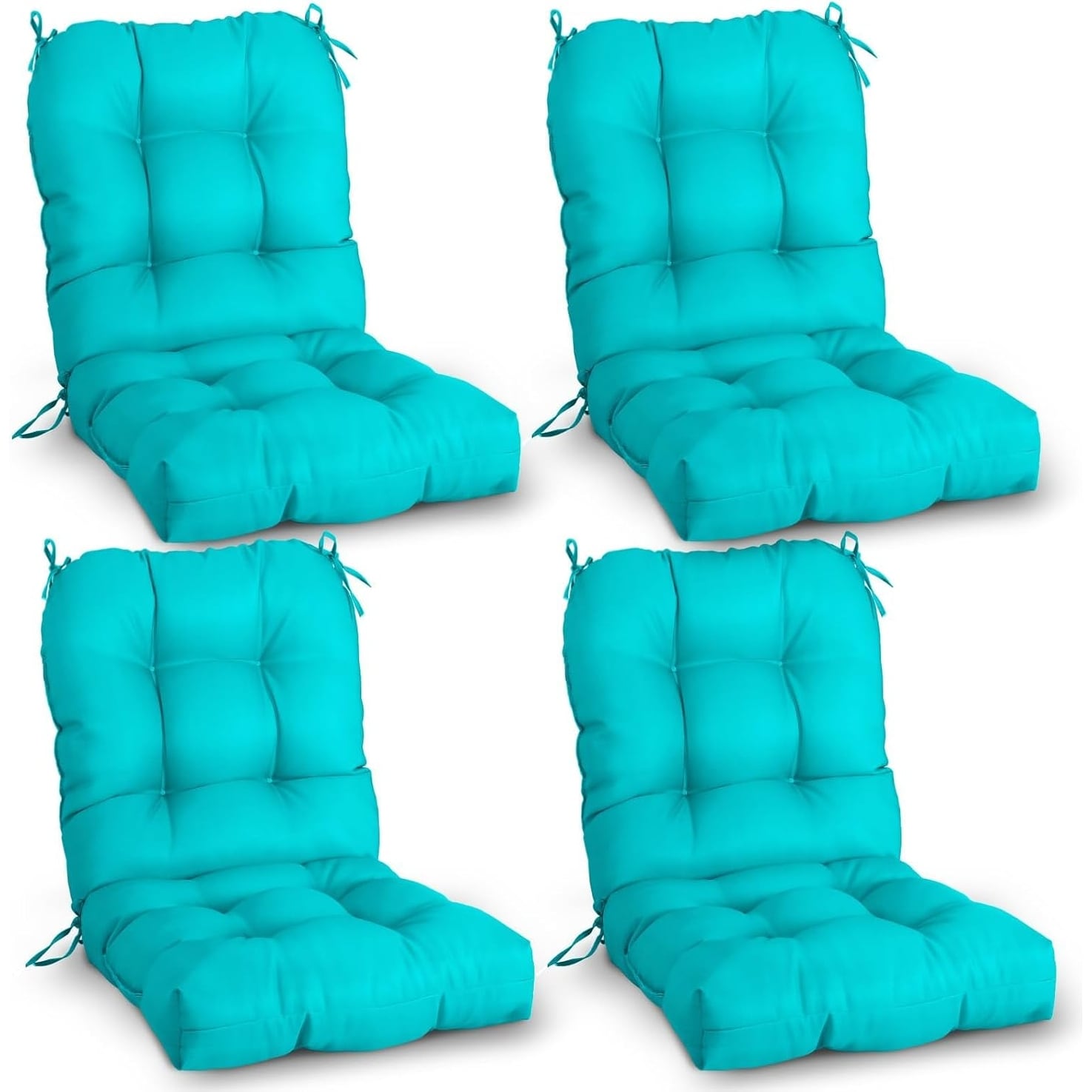 Tufted Outdoor/Indoor Seat/Back Chair Cushions, Set of 4, 42'' x 21'', Blue