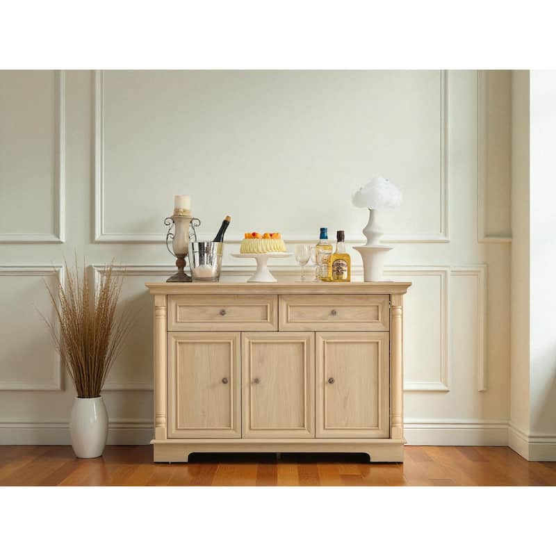 47" Farmhouse Sideboard Buffet Cabinet with Drawers and Doors, Wooden Coffee Bar Storage Console for Dining Room - Wood