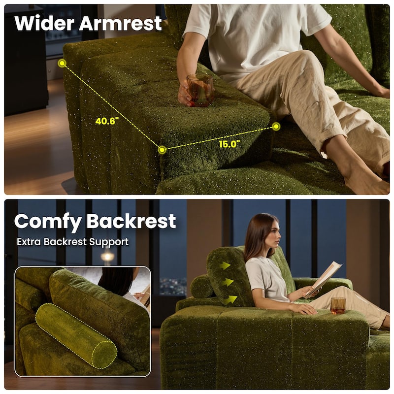 OVIOS Starry Sky Fabric Chaise Lounge Sofa-Green