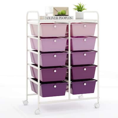 Costway 10-Drawer Storage Cart Utility Rolling Trolley Kitchen Office