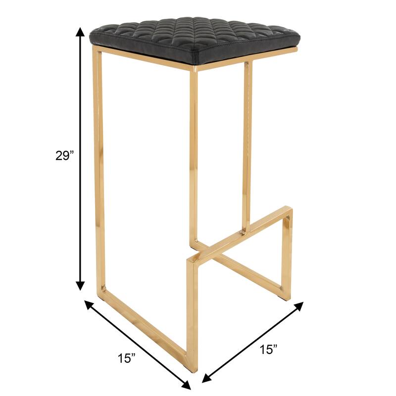 Quincy Modern Leather Barstool with Upholstered Square Seats in Gold Metal & Footrest for Home Bar & Kitchen Counter