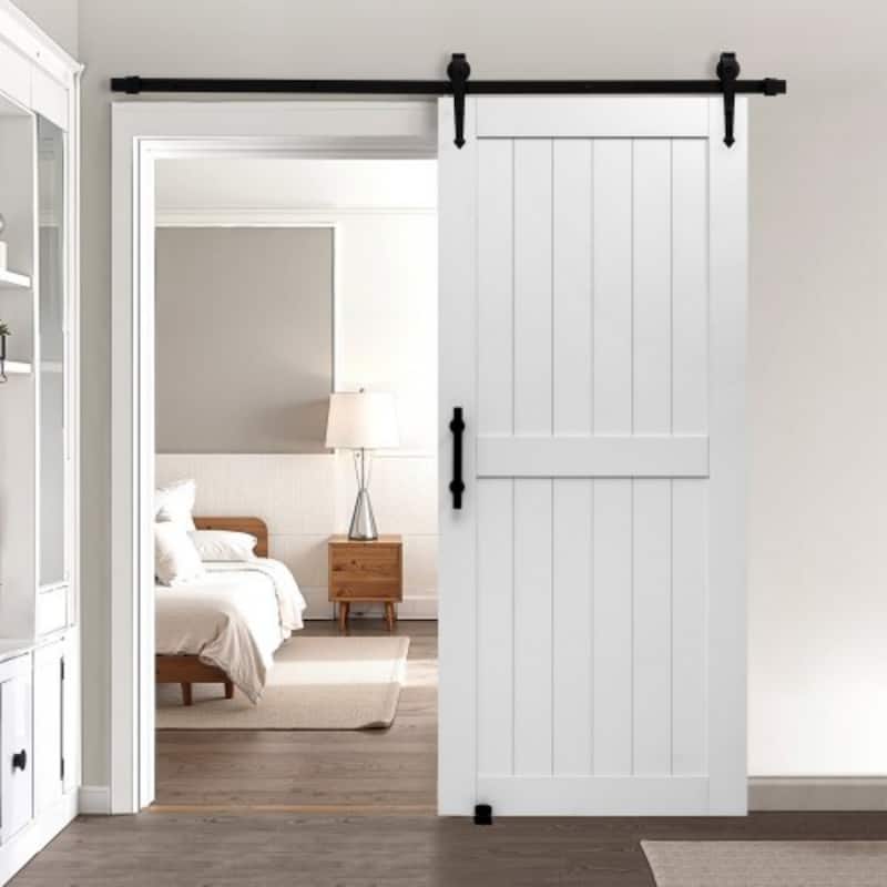 White MDF Pine Sliding Barn Door with Waterproof PVC Coating - 36x84