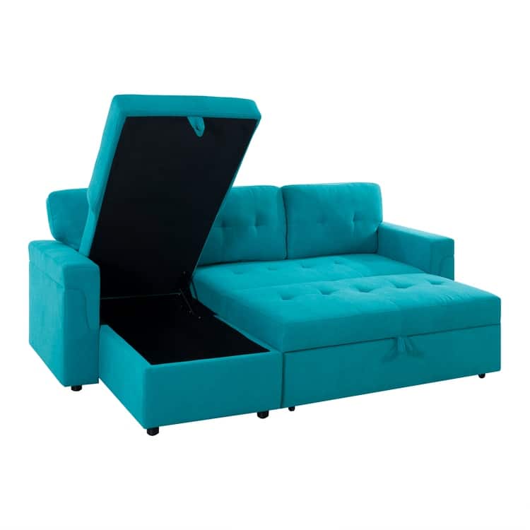 Perry Modern Reversible Sleeper Sectional Sofa with Storage Chaise, Pullout Sleeper Sofa Couch Bed for Living Room