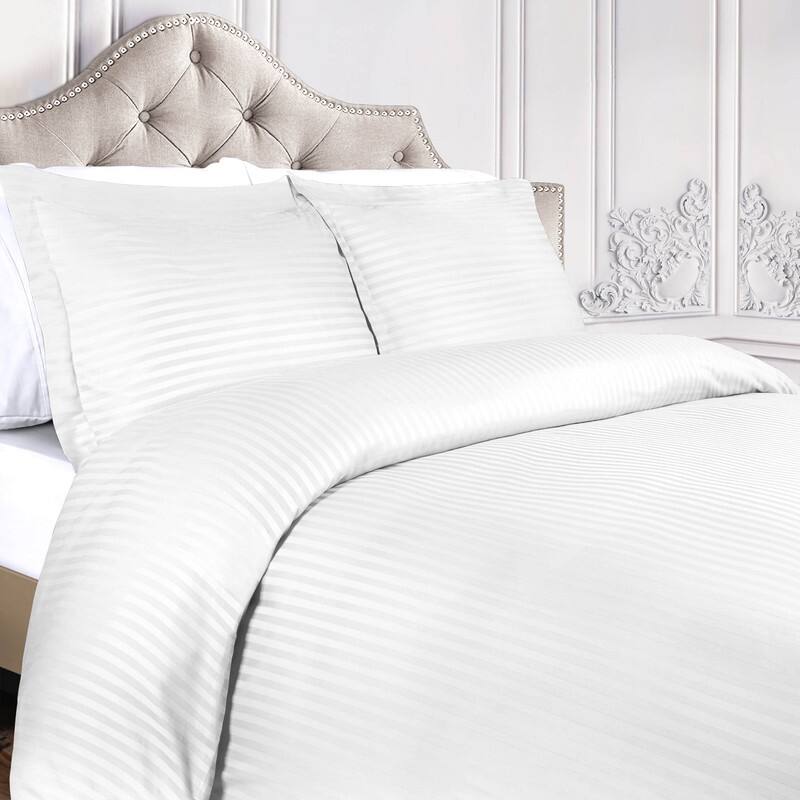 Superior 400 TC Stripe Egyptian Cotton Sateen Duvet Cover Set - White - King - Cal King