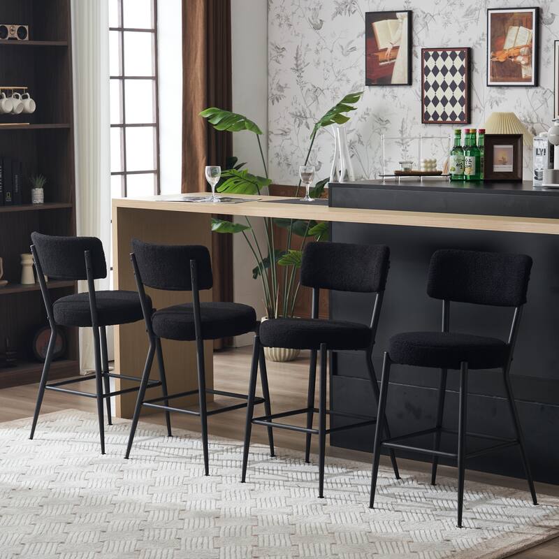 Set of 2 modern teddy fabric upholstered bar stools