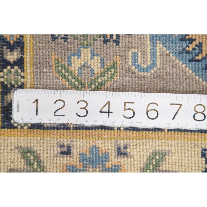 Gray Geometric Kazak Oriental Accent Rug Handmade Wool Carpet - 2'9" x 3'10"