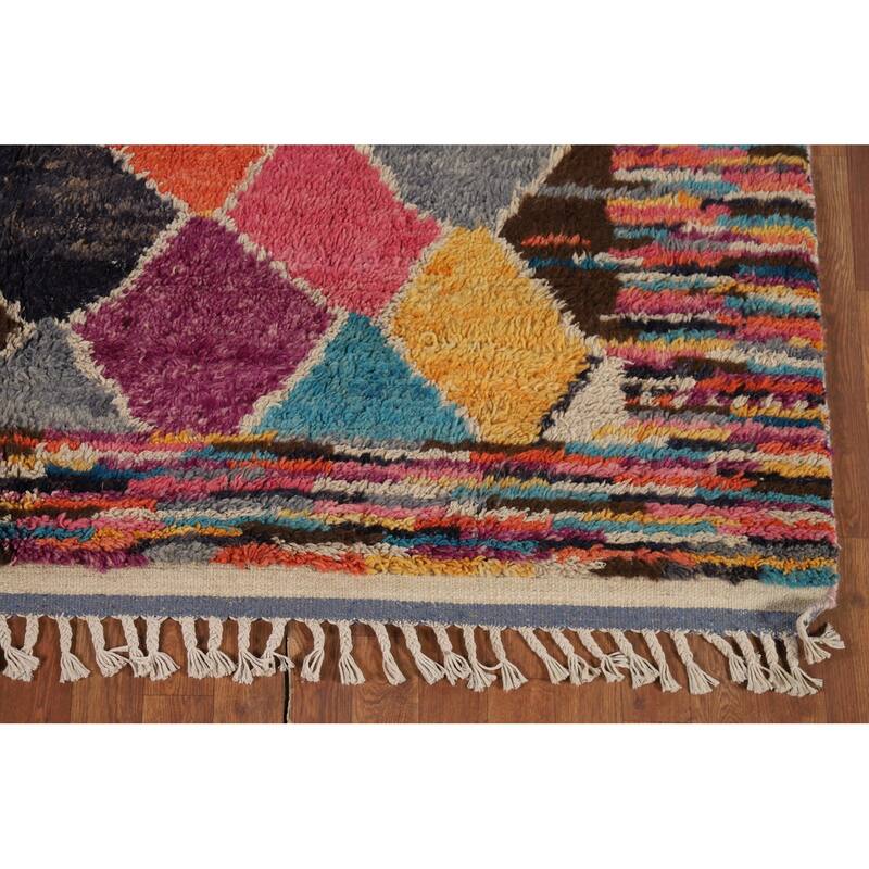 Colorful Plush Moroccan Oriental Area Rug Handmade Wool Carpet - 7'0" x 11'2"