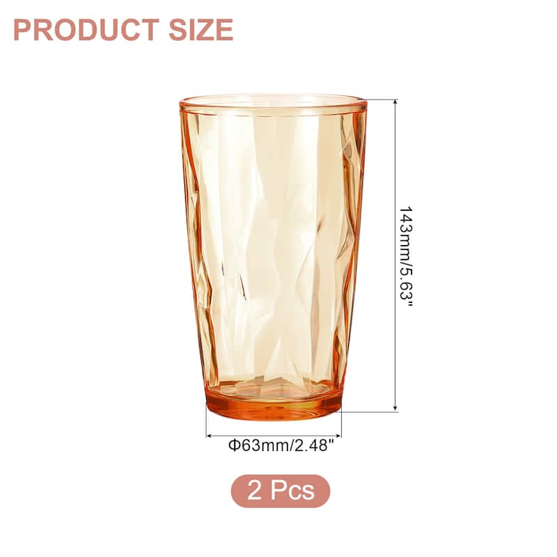 2Pcs Acrylic Drinking Glasses Plastic Reusable Tumblers - Orange - 17oz