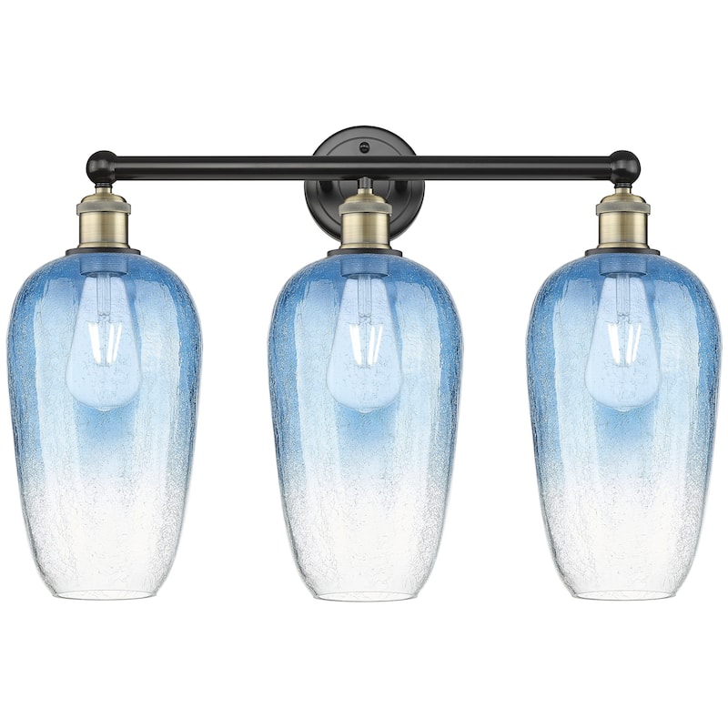 Innovations Lighting 616-3W-18-25 Brookhaven Flute Vanity Brookhaven - Black Antique Brass / Sapphire Blue