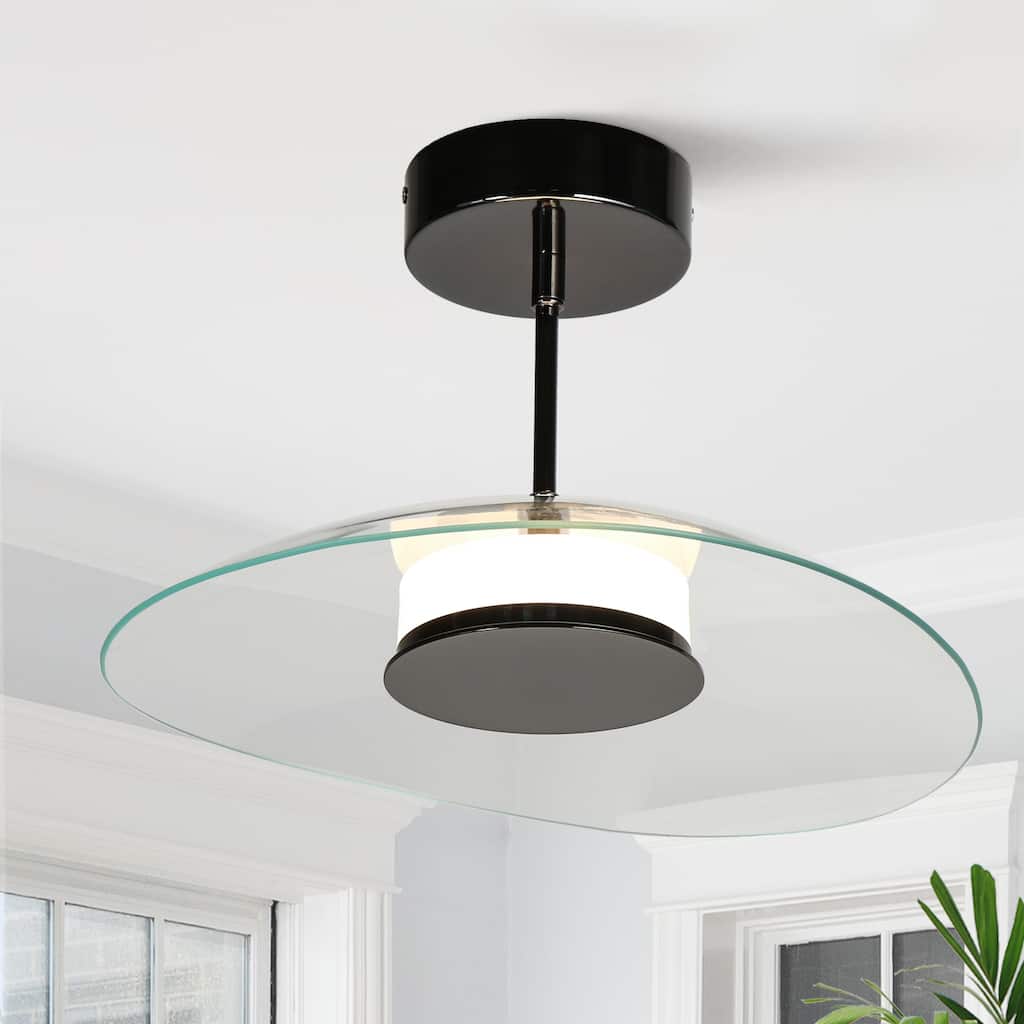 Modern LED 1-Light Chandelier Glass Semi-Flush Mount Ceiling Lights - D14.2" x H8.3"