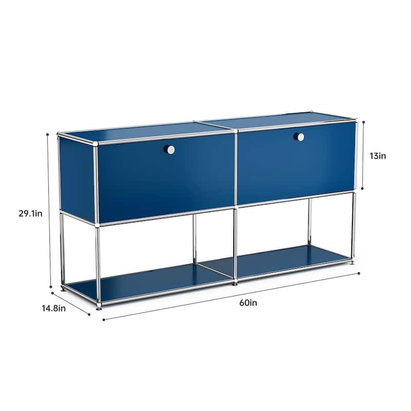 Modern Storage Cabinet Metal Organizer for Living Room and Home Office - Blue 2 layer 2 door