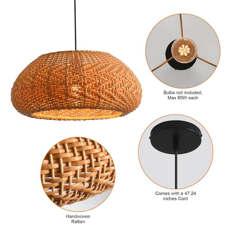 18.9" Bohemian Light Brown Handwoven Rattan Caged Pendant Light - 18.9" D x 18.9" W x 55.12" H