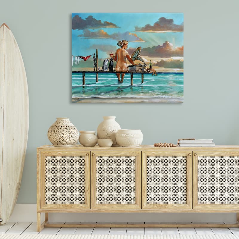 Stupell Woman & Cats Beach Sunset Canvas Wall Art Design By Ronald West