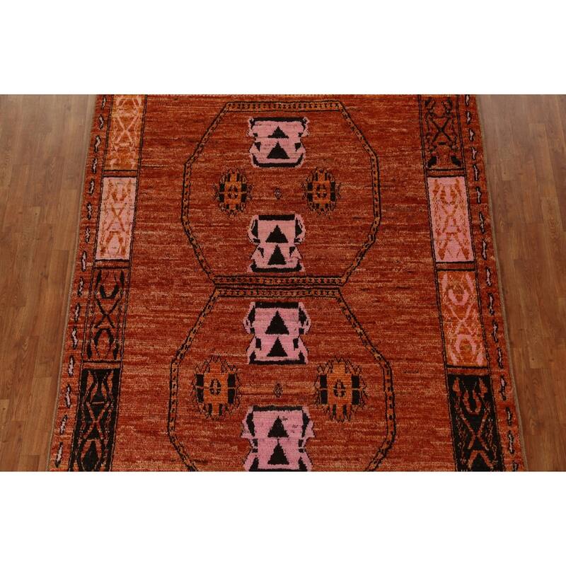 Hand Knotted Oriental 100% Wool Carpet Modern Tribal Oranges & Rust Moroccan Area Rug - 10' 2'' X 6' 8''