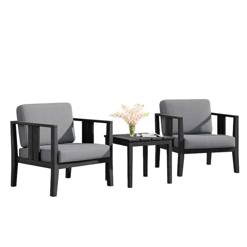 Uixe 3-piece Teak Solid Wood Outdoor Arm Chairs with Side Table Set