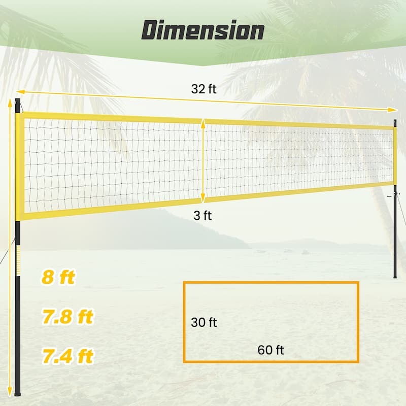 Gymax Portable Outdoor Volleyball Net Set Height Adjustable Poles