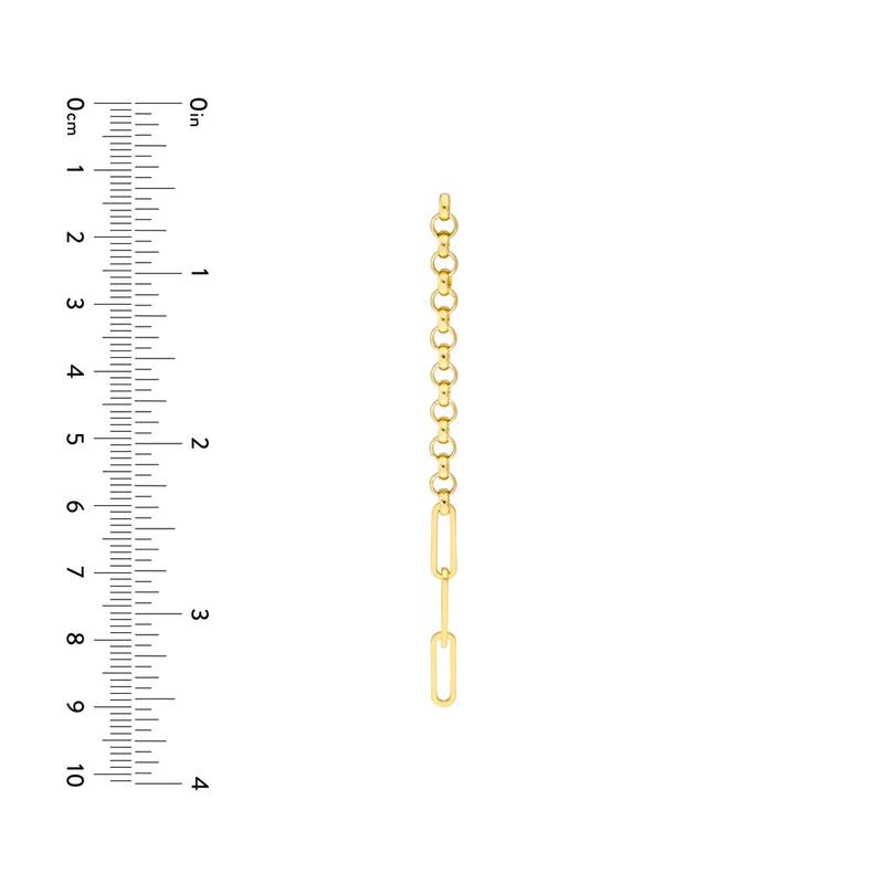 Curata 14k Yellow Gold Hollow Half Rolo and Paperclip Long Drop Dangle Earrings