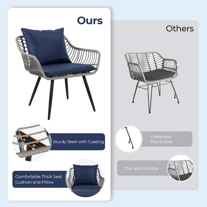 5 Piece Patio Bistro Set with Ottoman, Outdoor Wicker Apartment Balcony Furniture Sets, Rattan Table and Chairs Set of 2