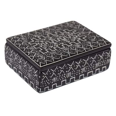 Soapstone Carved Box, Tribal Etching
